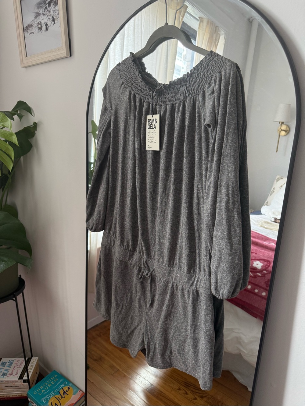 Pam & Gela Charcoal off the shoulder Long Sleeve Romper